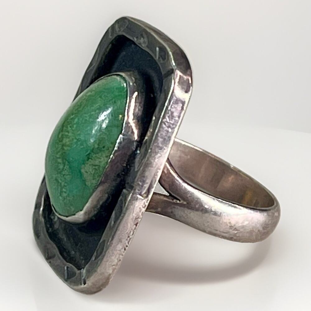 VTG Taxco Sterling Silver 925 Green Turquoise Statement Ring Sz 7.75 8.8g Signed - Picture 7 of 16